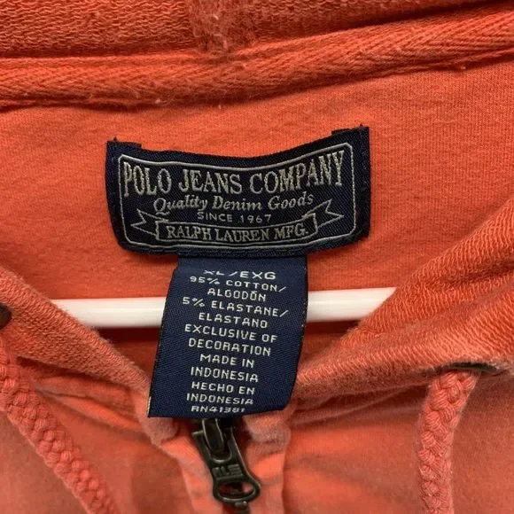Ralph Lauren Sweater Women's Extra Large Ladies Orange Full Zip Hoodie Vintage - Picture 3 of 11